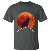 Howling Wolf Crimson Blood Moon T Shirt Mountain Wildlife Nature Graphic