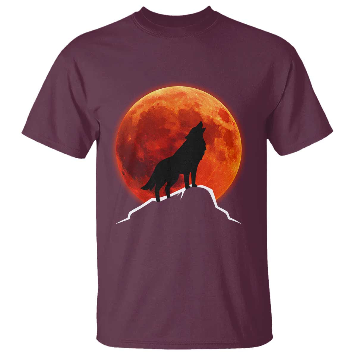 Howling Wolf Crimson Blood Moon T Shirt Mountain Wildlife Nature Graphic