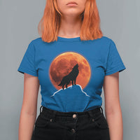 Howling Wolf Crimson Blood Moon T Shirt For Women Mountain Wildlife Nature Graphic