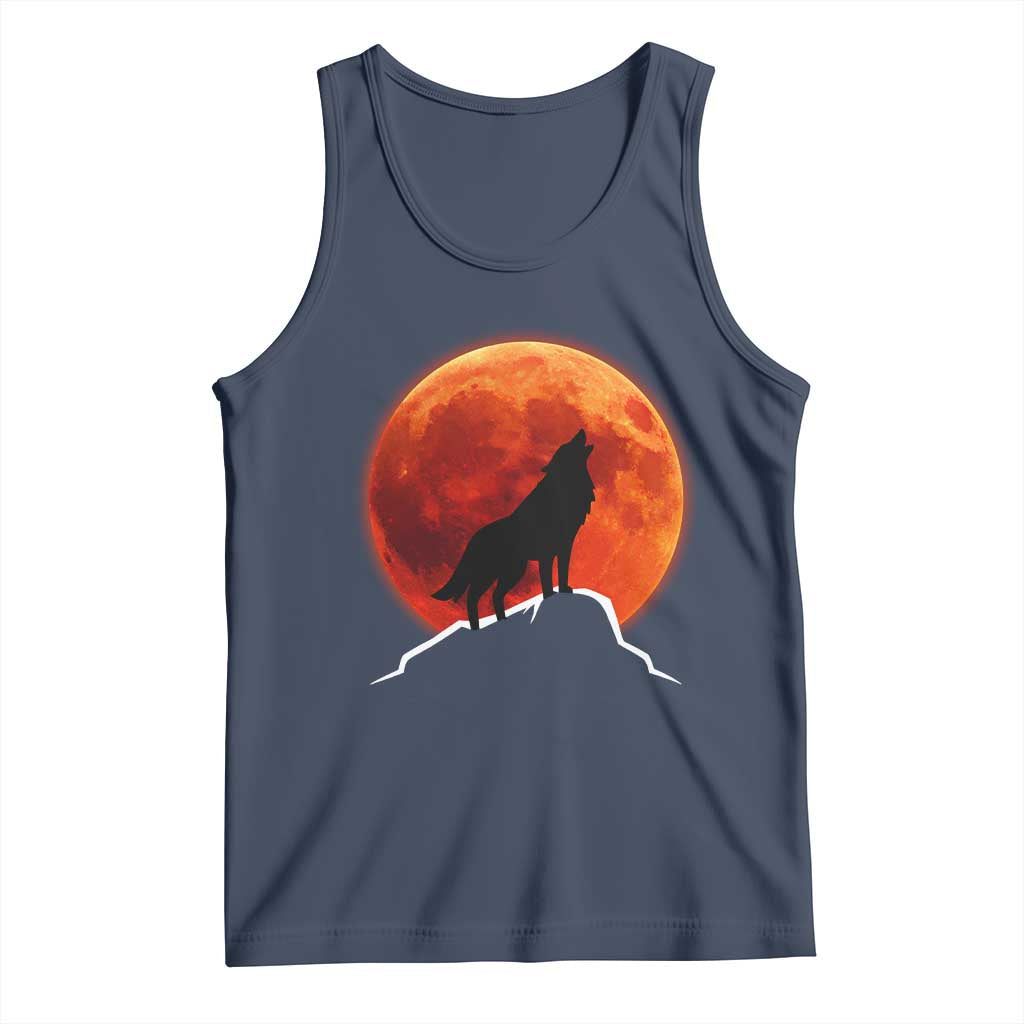 Howling Wolf Crimson Blood Moon Tank Top Mountain Wildlife Nature Graphic