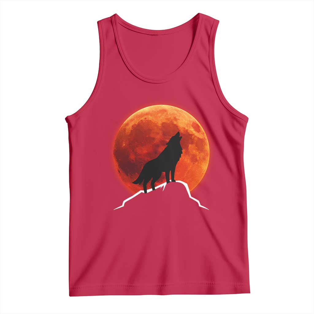Howling Wolf Crimson Blood Moon Tank Top Mountain Wildlife Nature Graphic