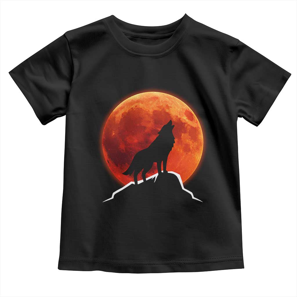 Howling Wolf Crimson Blood Moon Toddler T Shirt Mountain Wildlife Nature Graphic