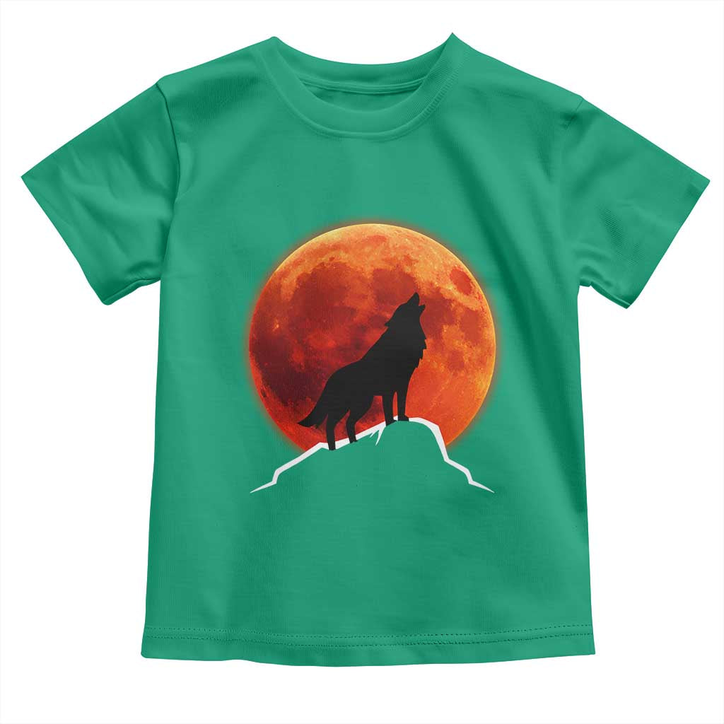 Howling Wolf Crimson Blood Moon Toddler T Shirt Mountain Wildlife Nature Graphic