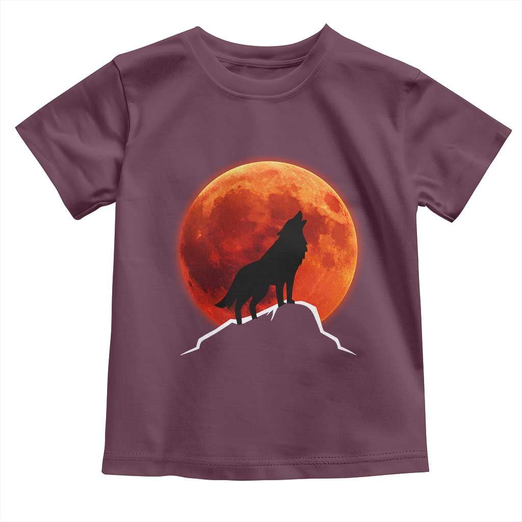 Howling Wolf Crimson Blood Moon Toddler T Shirt Mountain Wildlife Nature Graphic