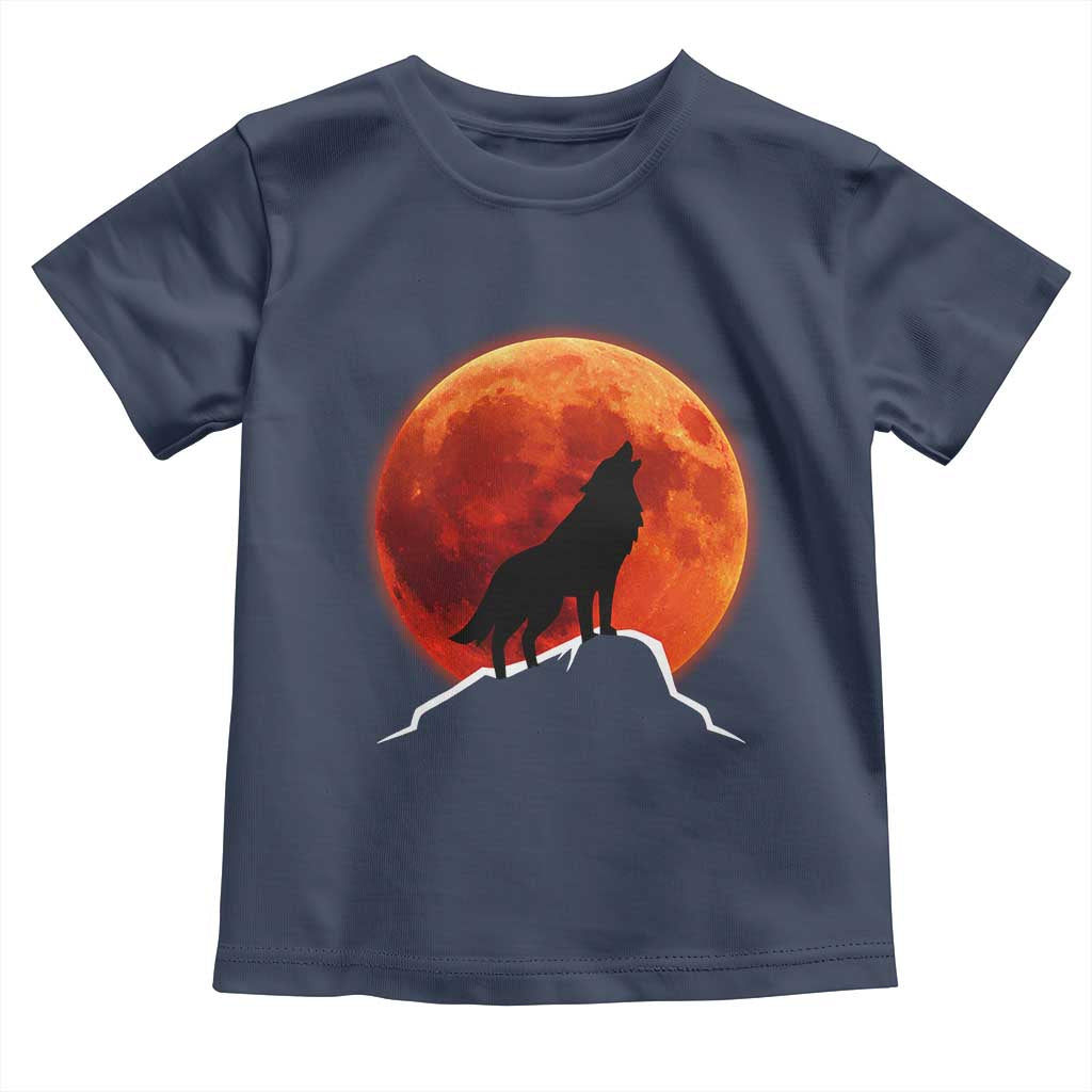 Howling Wolf Crimson Blood Moon Toddler T Shirt Mountain Wildlife Nature Graphic