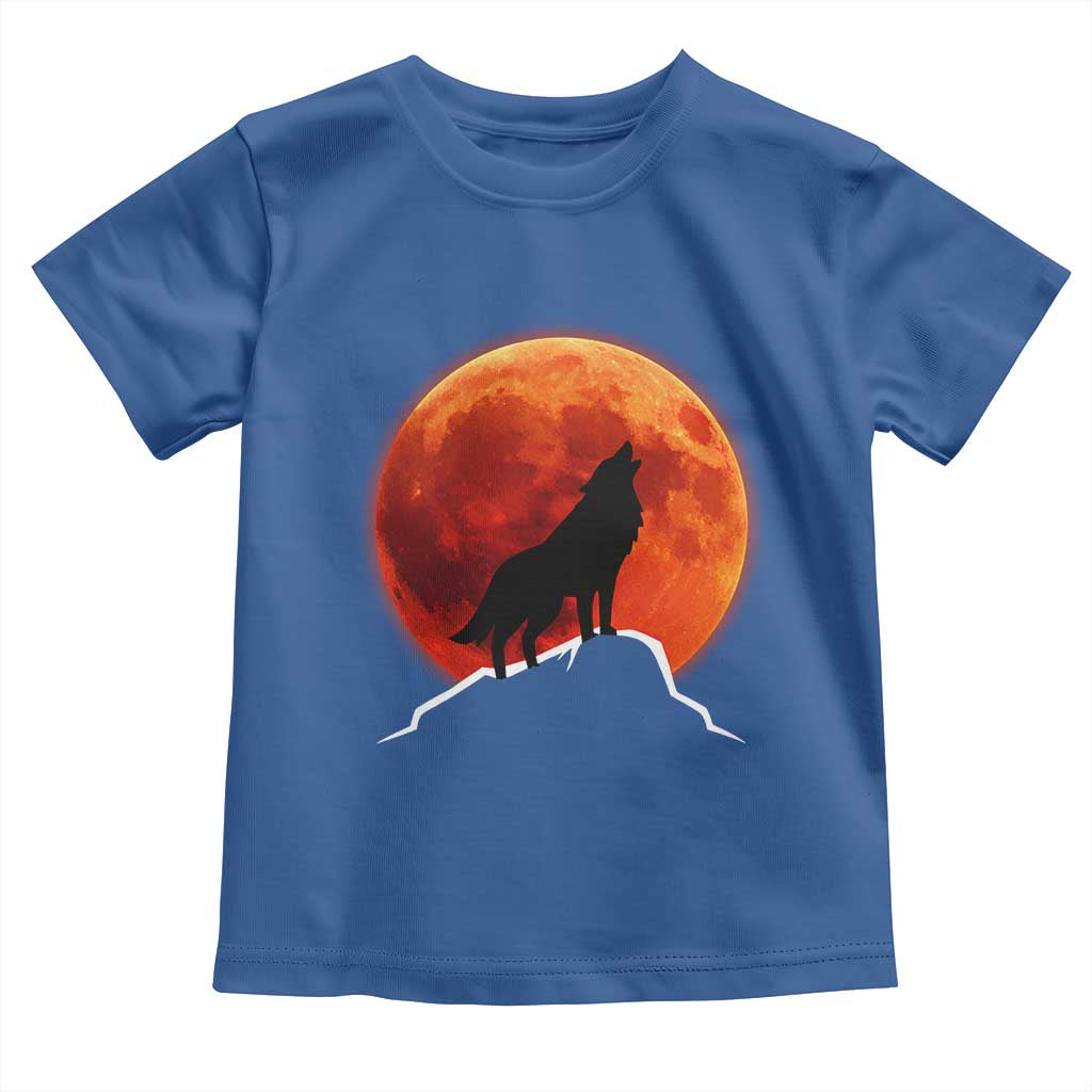 Howling Wolf Crimson Blood Moon Toddler T Shirt Mountain Wildlife Nature Graphic