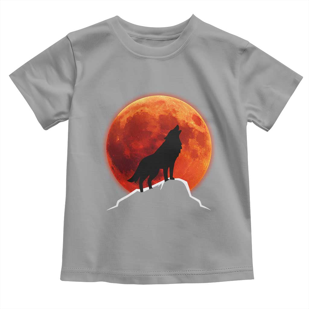 Howling Wolf Crimson Blood Moon Toddler T Shirt Mountain Wildlife Nature Graphic