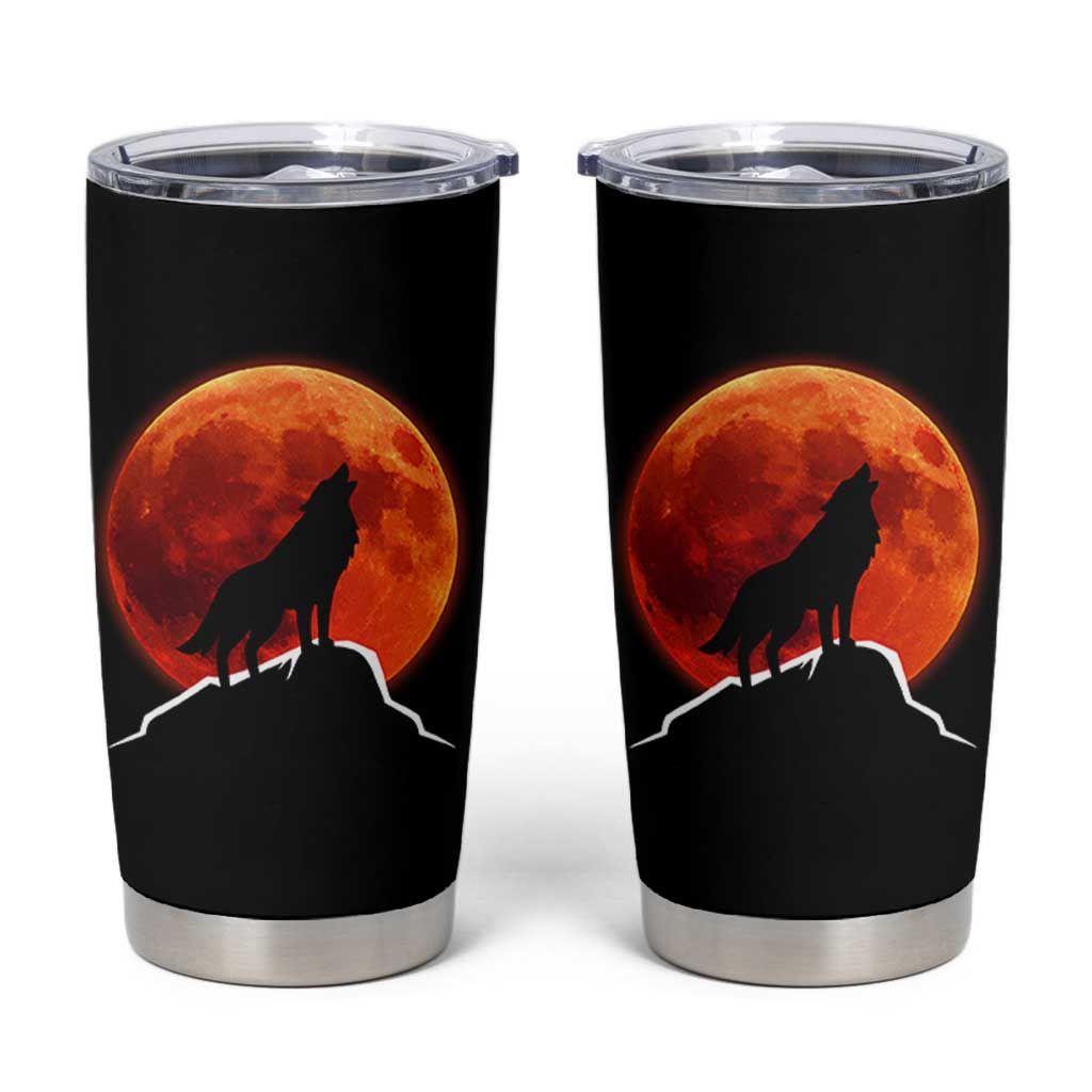 Howling Wolf Crimson Blood Moon Tumbler Cup Mountain Wildlife Nature Graphic