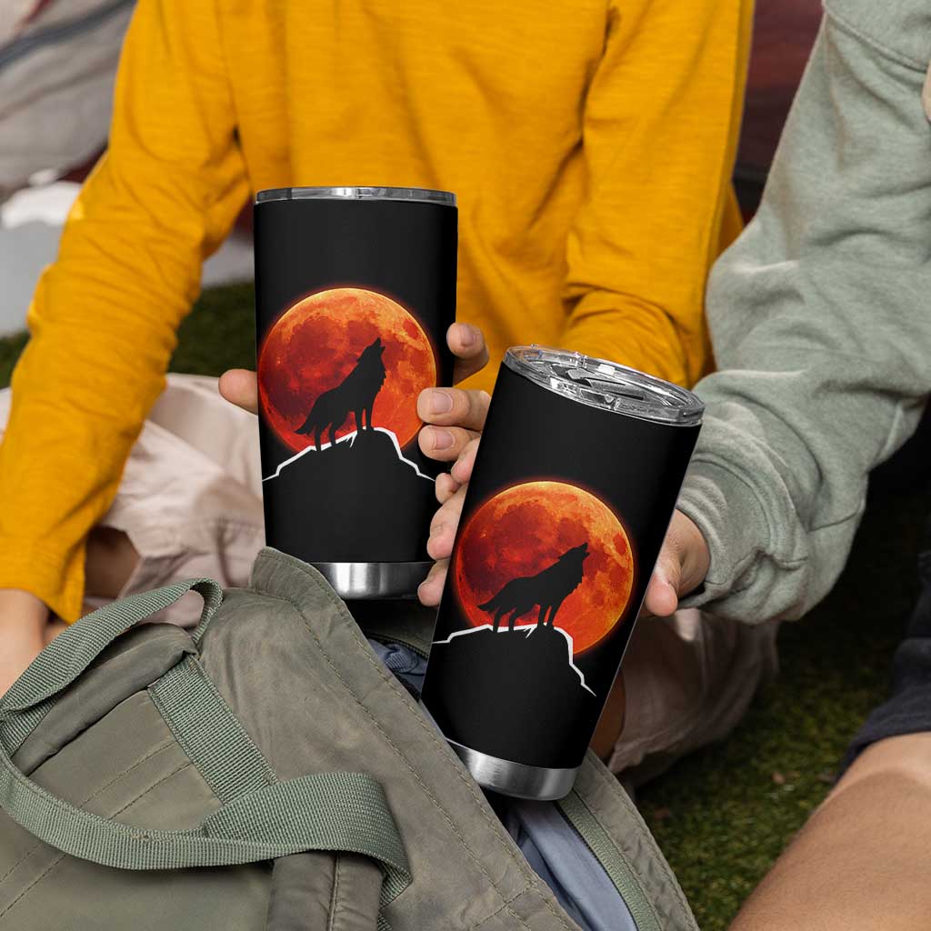 Howling Wolf Crimson Blood Moon Tumbler Cup Mountain Wildlife Nature Graphic
