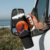 Howling Wolf Crimson Blood Moon Tumbler With Handle Mountain Wildlife Nature Graphic