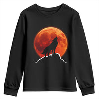 Howling Wolf Crimson Blood Moon Youth Sweatshirt Mountain Wildlife Nature Graphic