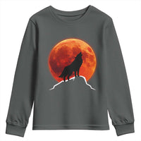 Howling Wolf Crimson Blood Moon Youth Sweatshirt Mountain Wildlife Nature Graphic