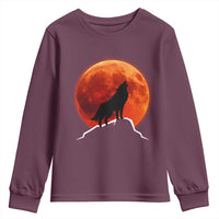 Howling Wolf Crimson Blood Moon Youth Sweatshirt Mountain Wildlife Nature Graphic