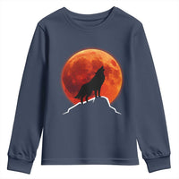 Howling Wolf Crimson Blood Moon Youth Sweatshirt Mountain Wildlife Nature Graphic