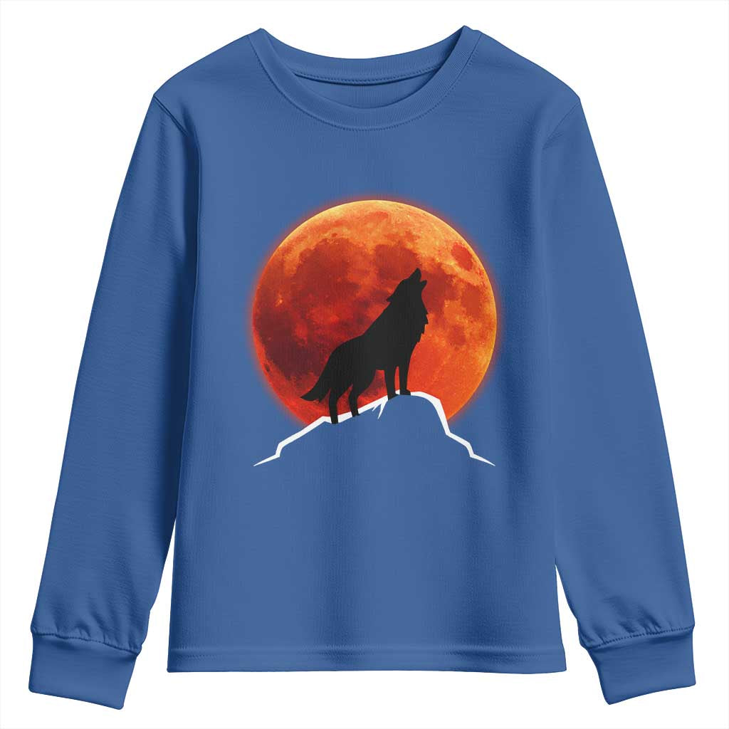 Howling Wolf Crimson Blood Moon Youth Sweatshirt Mountain Wildlife Nature Graphic
