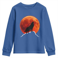 Howling Wolf Crimson Blood Moon Youth Sweatshirt Mountain Wildlife Nature Graphic