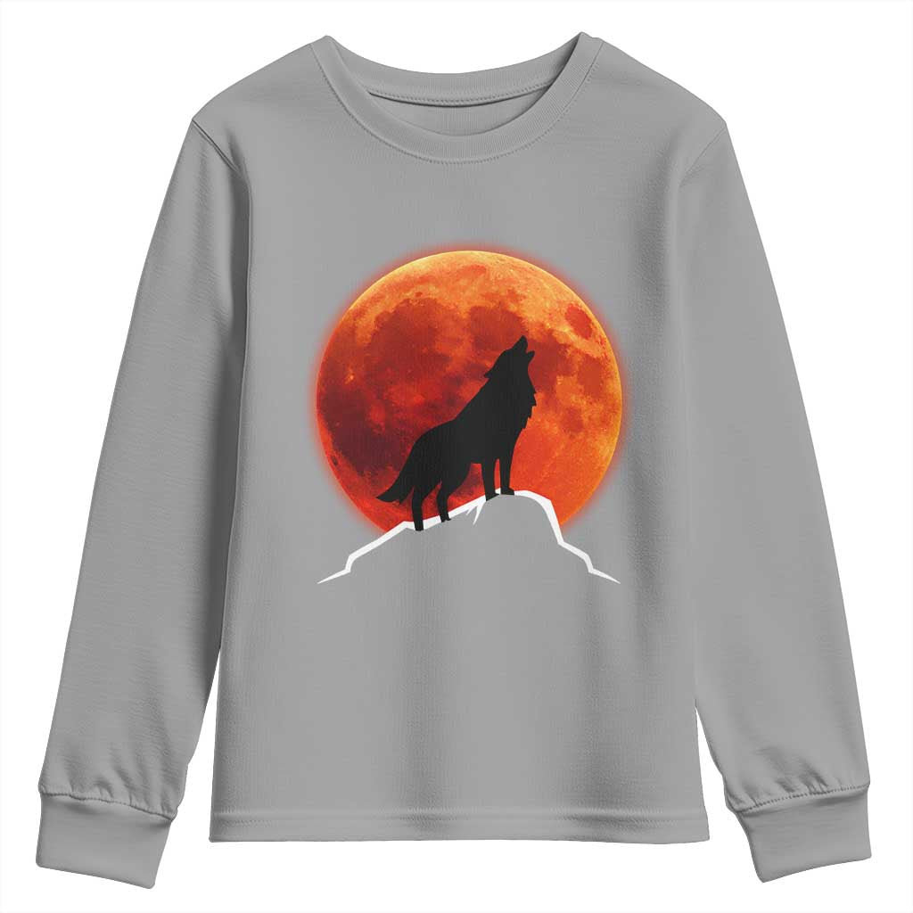 Howling Wolf Crimson Blood Moon Youth Sweatshirt Mountain Wildlife Nature Graphic