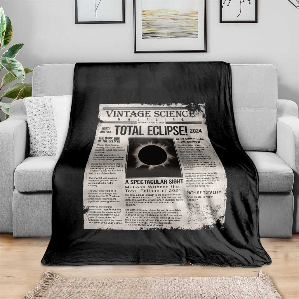 Retro Vintage Science Magazine Total Solar Eclipse 2024 Throw Blanket Historic Totality Astronomy Geek Memorabilia