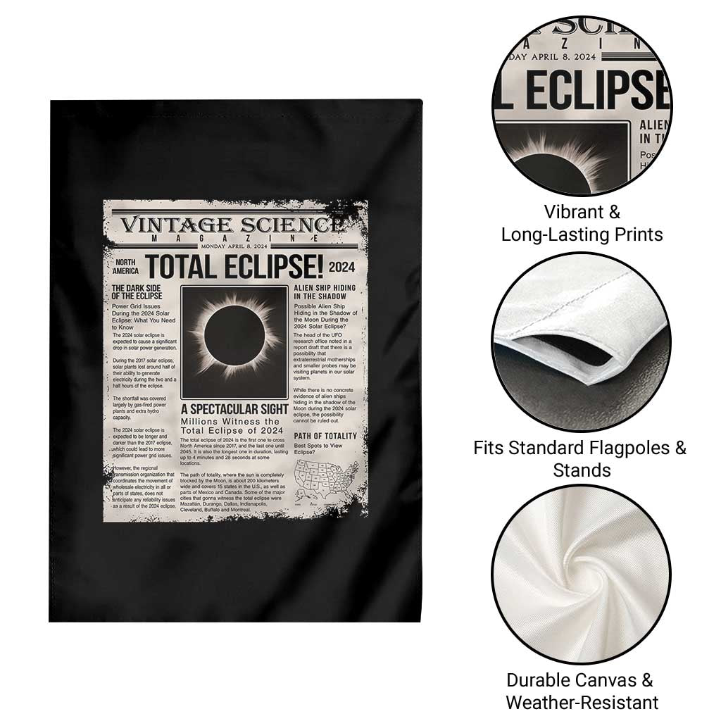 Retro Vintage Science Magazine Total Solar Eclipse 2024 Garden Flag Historic Totality Astronomy Geek Memorabilia