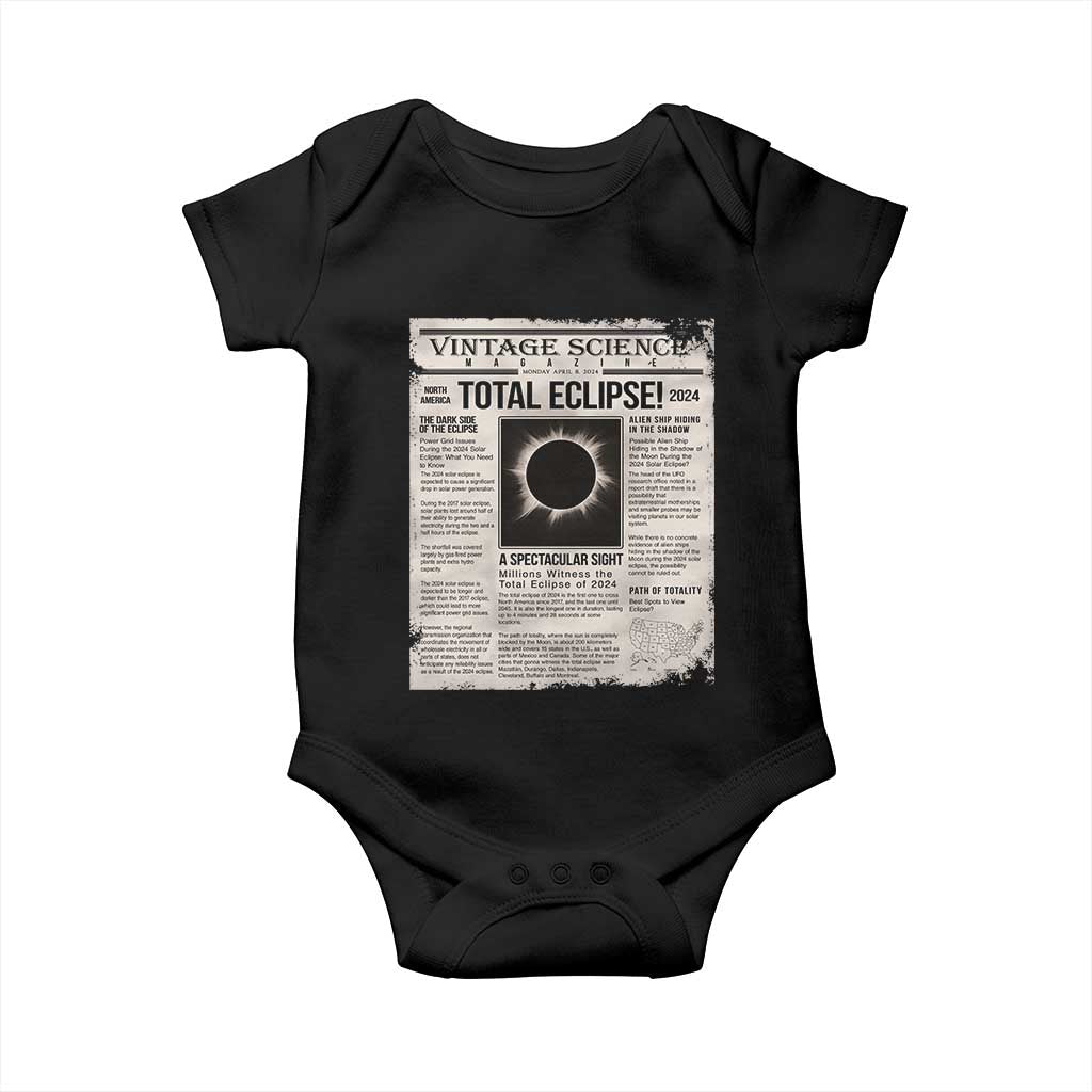 Retro Vintage Science Magazine Total Solar Eclipse 2024 Baby Onesie Historic Totality Astronomy Geek Memorabilia