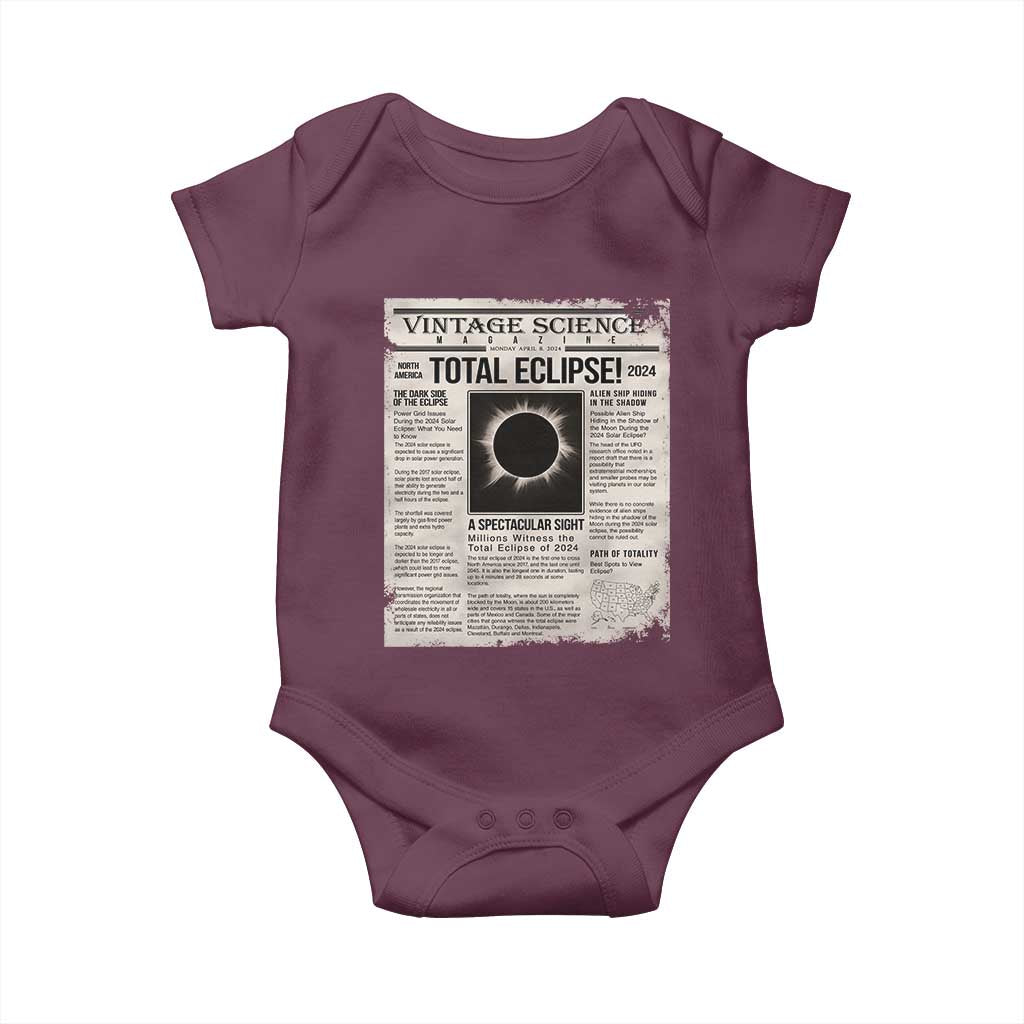 Retro Vintage Science Magazine Total Solar Eclipse 2024 Baby Onesie Historic Totality Astronomy Geek Memorabilia