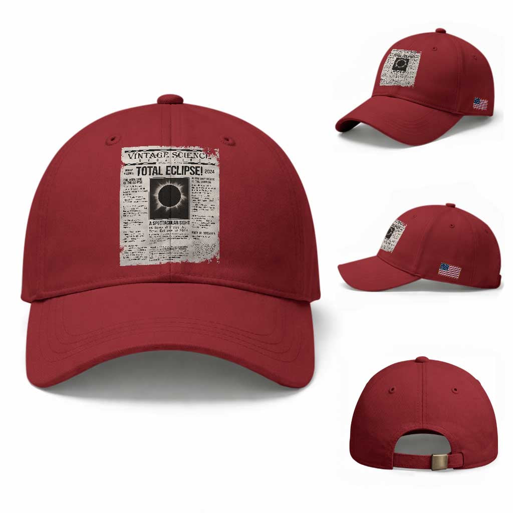 Retro Vintage Science Magazine Total Solar Eclipse 2024 Baseball Cap Historic Totality Astronomy Geek Memorabilia