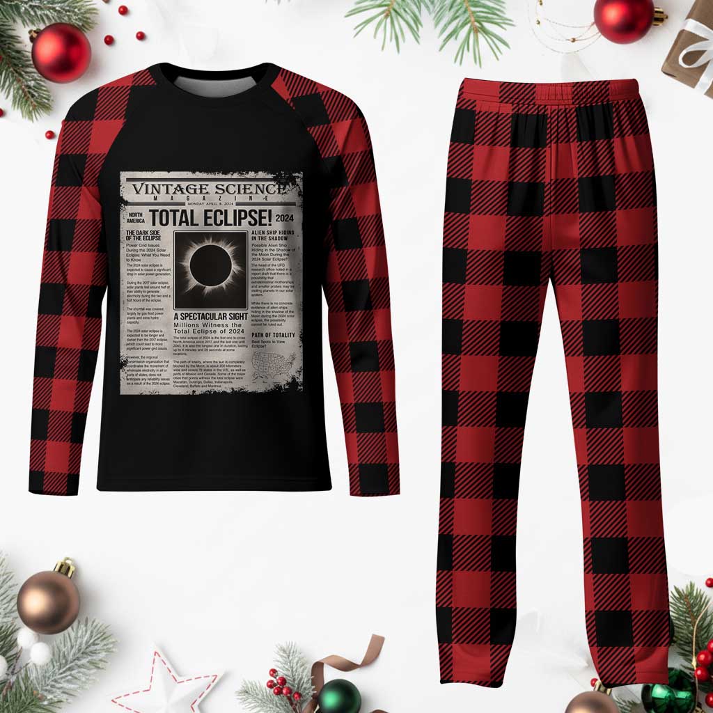 Retro Vintage Science Magazine Total Solar Eclipse 2024 Plaid Pajama Set Historic Totality Astronomy Geek Memorabilia