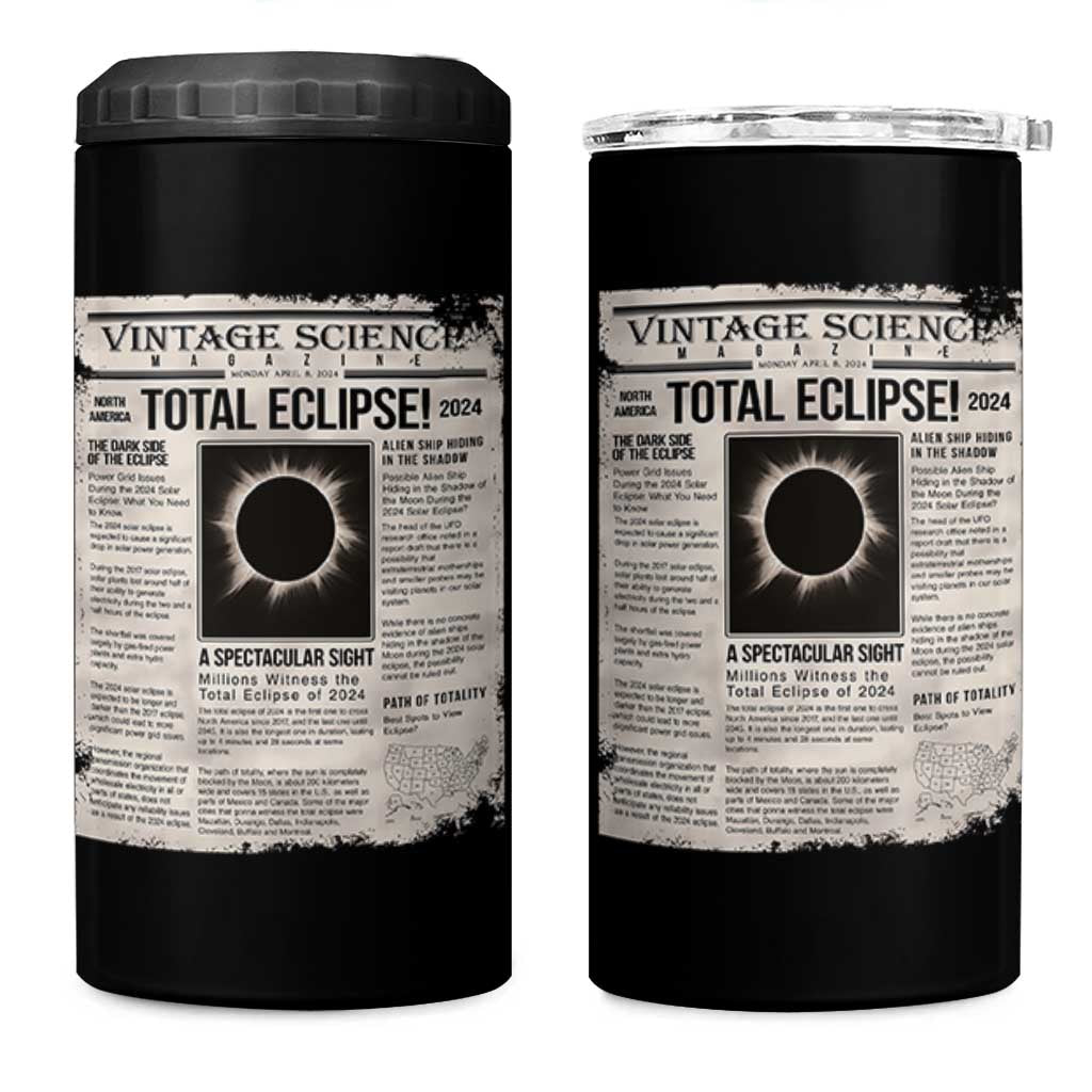 Retro Vintage Science Magazine Total Solar Eclipse 2024 4 in 1 Can Cooler Tumbler Historic Totality Astronomy Geek Memorabilia