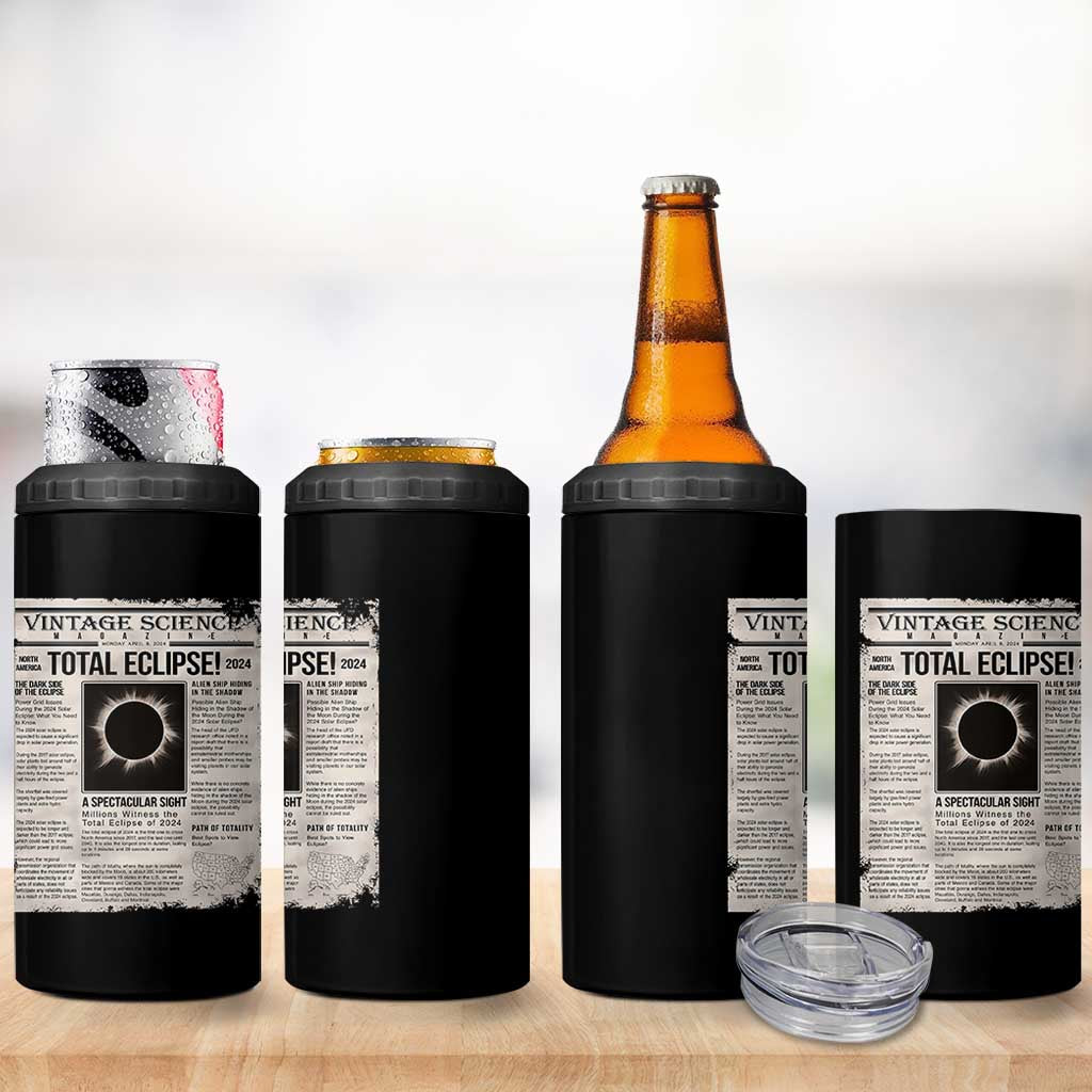 Retro Vintage Science Magazine Total Solar Eclipse 2024 4 in 1 Can Cooler Tumbler Historic Totality Astronomy Geek Memorabilia