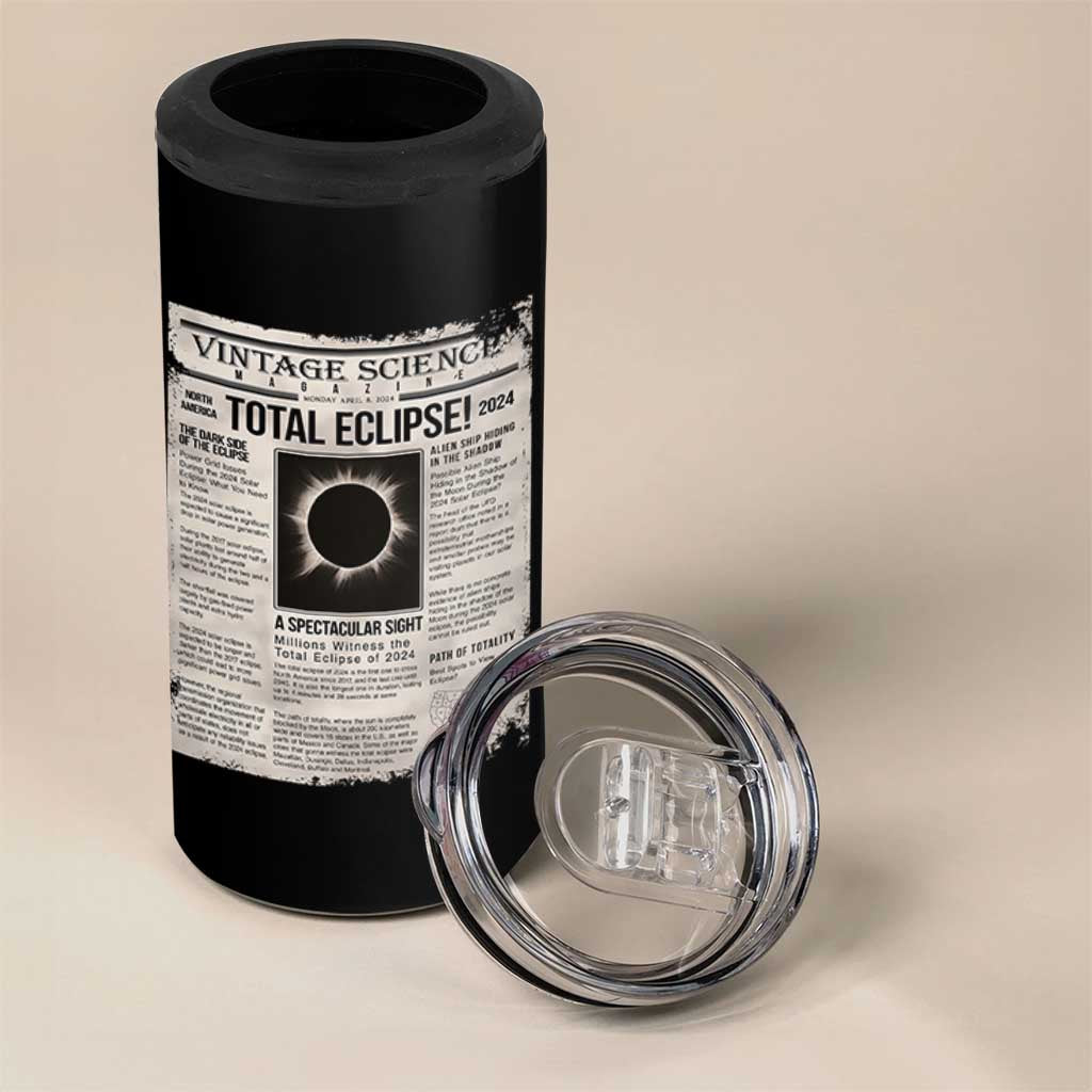 Retro Vintage Science Magazine Total Solar Eclipse 2024 4 in 1 Can Cooler Tumbler Historic Totality Astronomy Geek Memorabilia