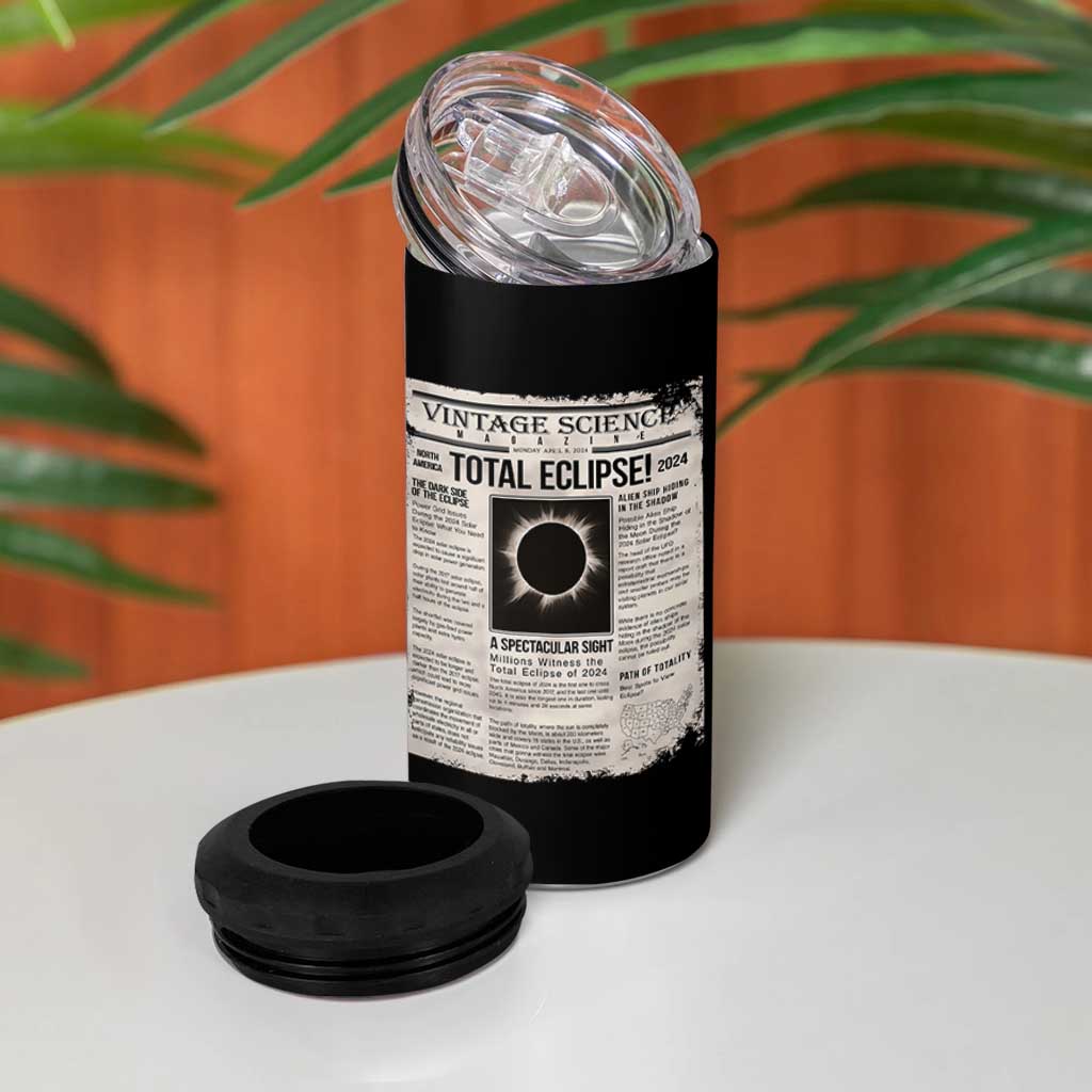 Retro Vintage Science Magazine Total Solar Eclipse 2024 4 in 1 Can Cooler Tumbler Historic Totality Astronomy Geek Memorabilia