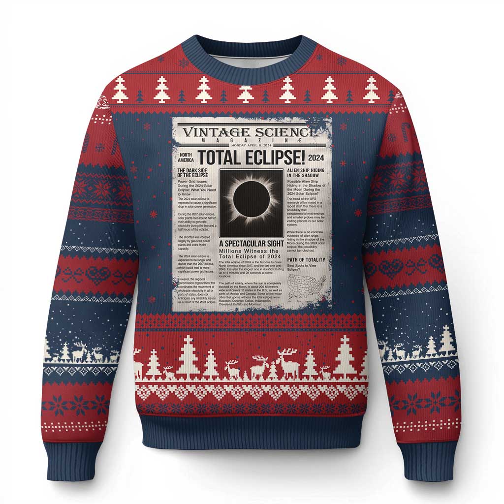 Retro Vintage Science Magazine Total Solar Eclipse 2024 Ugly Christmas Sweater Historic Totality Astronomy Geek Memorabilia