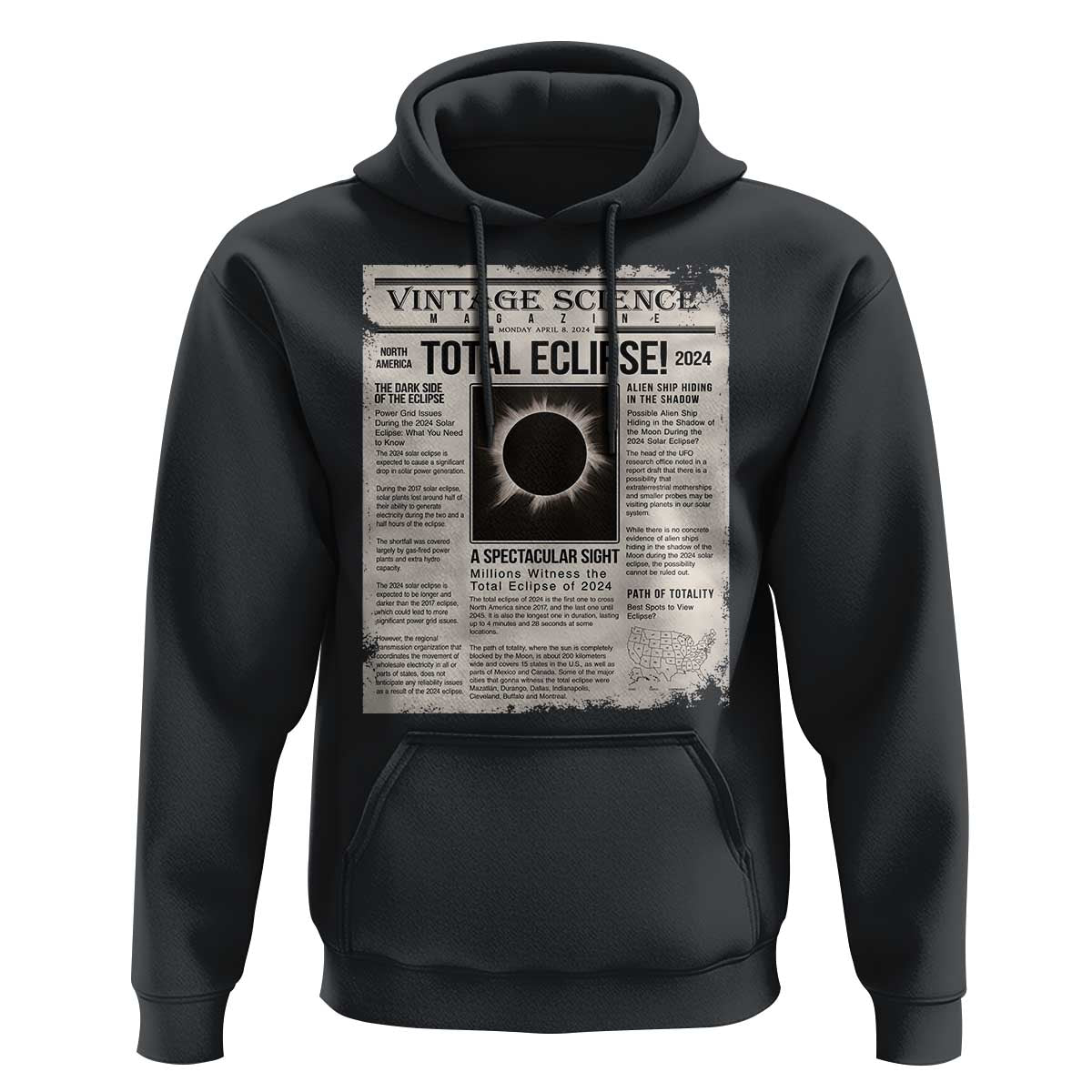 Retro Vintage Science Magazine Total Solar Eclipse 2024 Hoodie Historic Totality Astronomy Geek Memorabilia