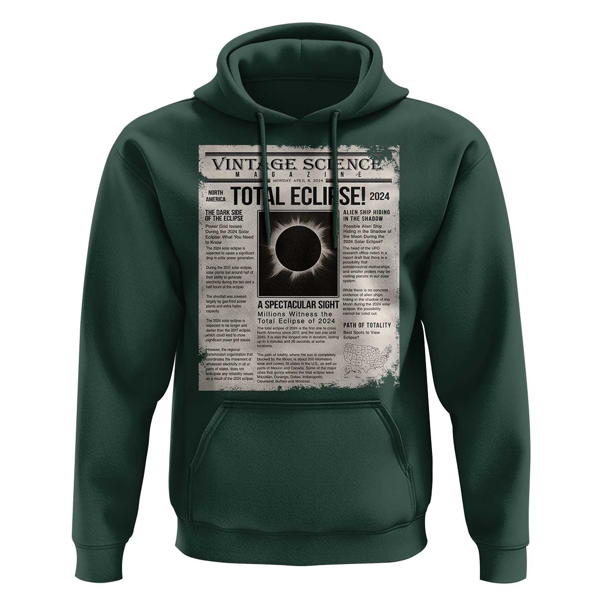 Retro Vintage Science Magazine Total Solar Eclipse 2024 Hoodie Historic Totality Astronomy Geek Memorabilia