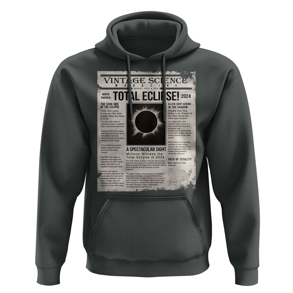 Retro Vintage Science Magazine Total Solar Eclipse 2024 Hoodie Historic Totality Astronomy Geek Memorabilia