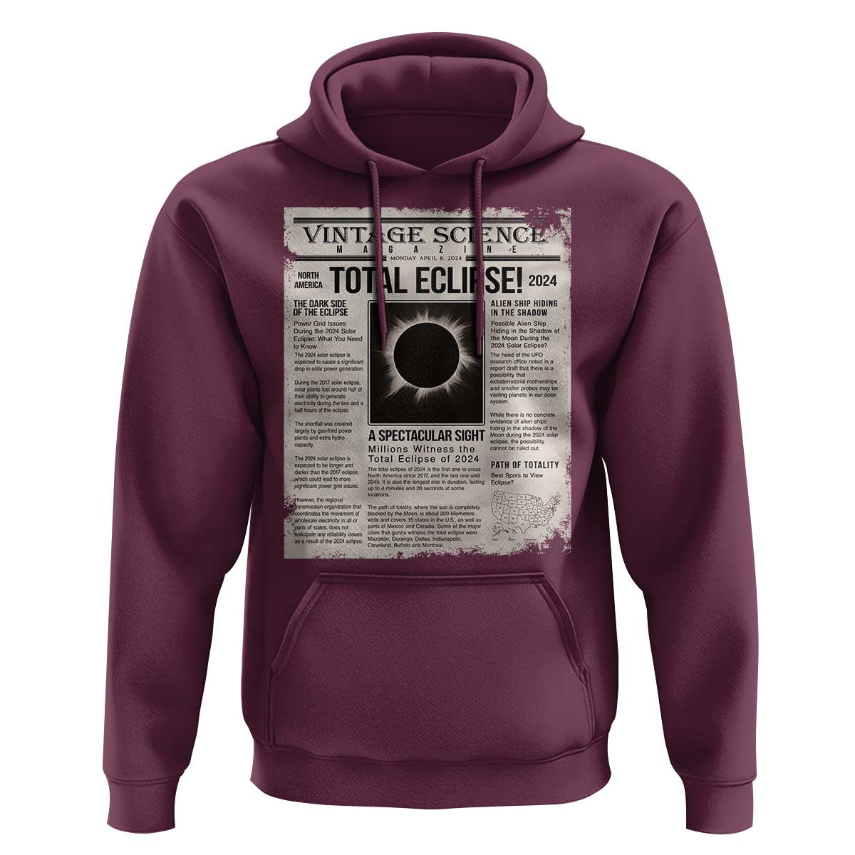 Retro Vintage Science Magazine Total Solar Eclipse 2024 Hoodie Historic Totality Astronomy Geek Memorabilia