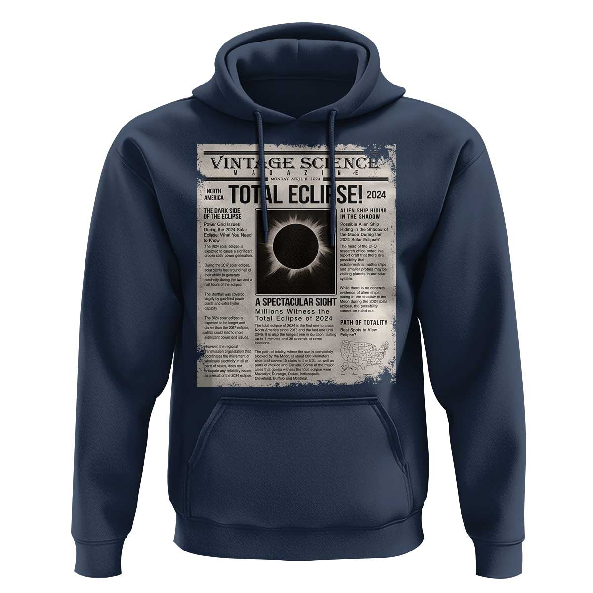 Retro Vintage Science Magazine Total Solar Eclipse 2024 Hoodie Historic Totality Astronomy Geek Memorabilia