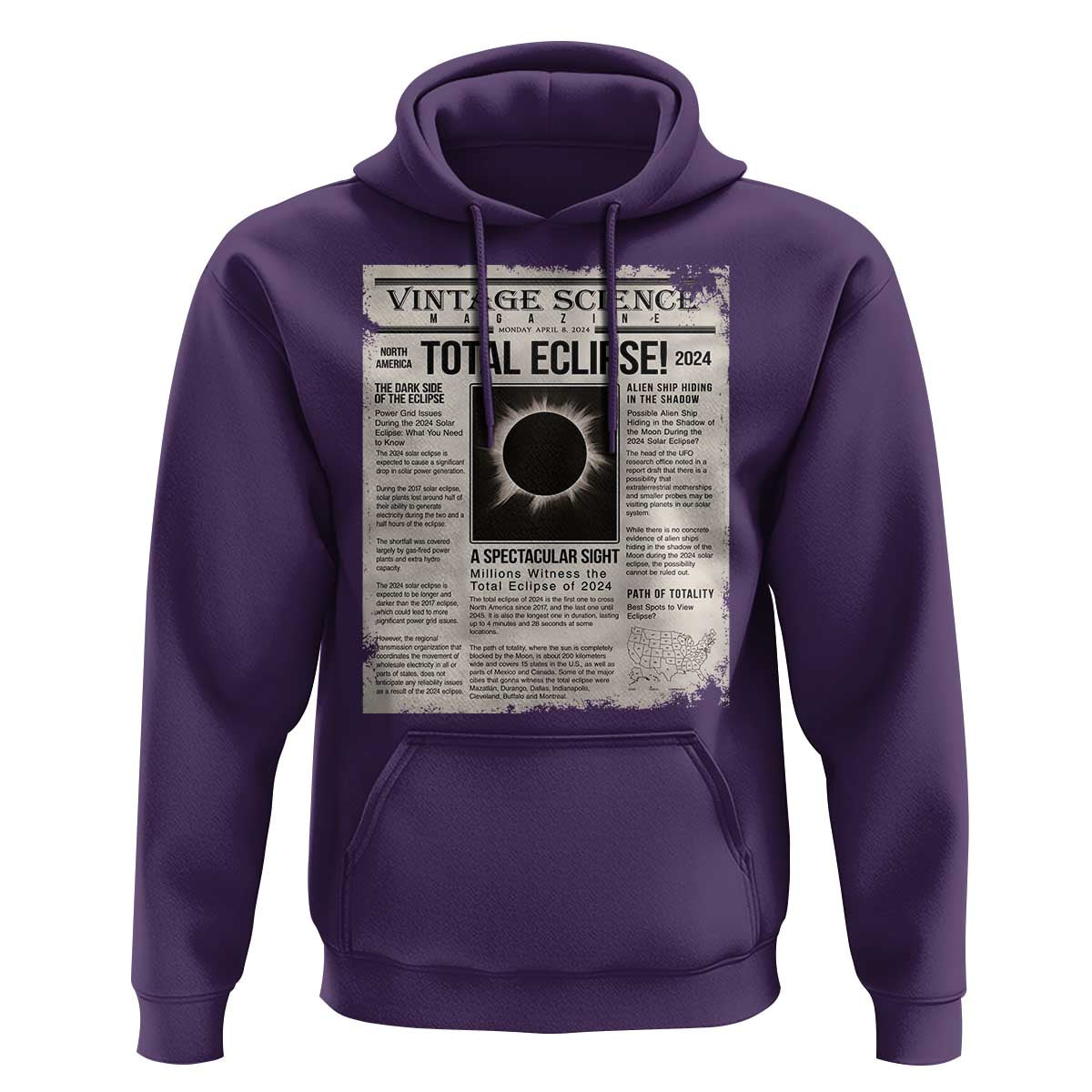 Retro Vintage Science Magazine Total Solar Eclipse 2024 Hoodie Historic Totality Astronomy Geek Memorabilia