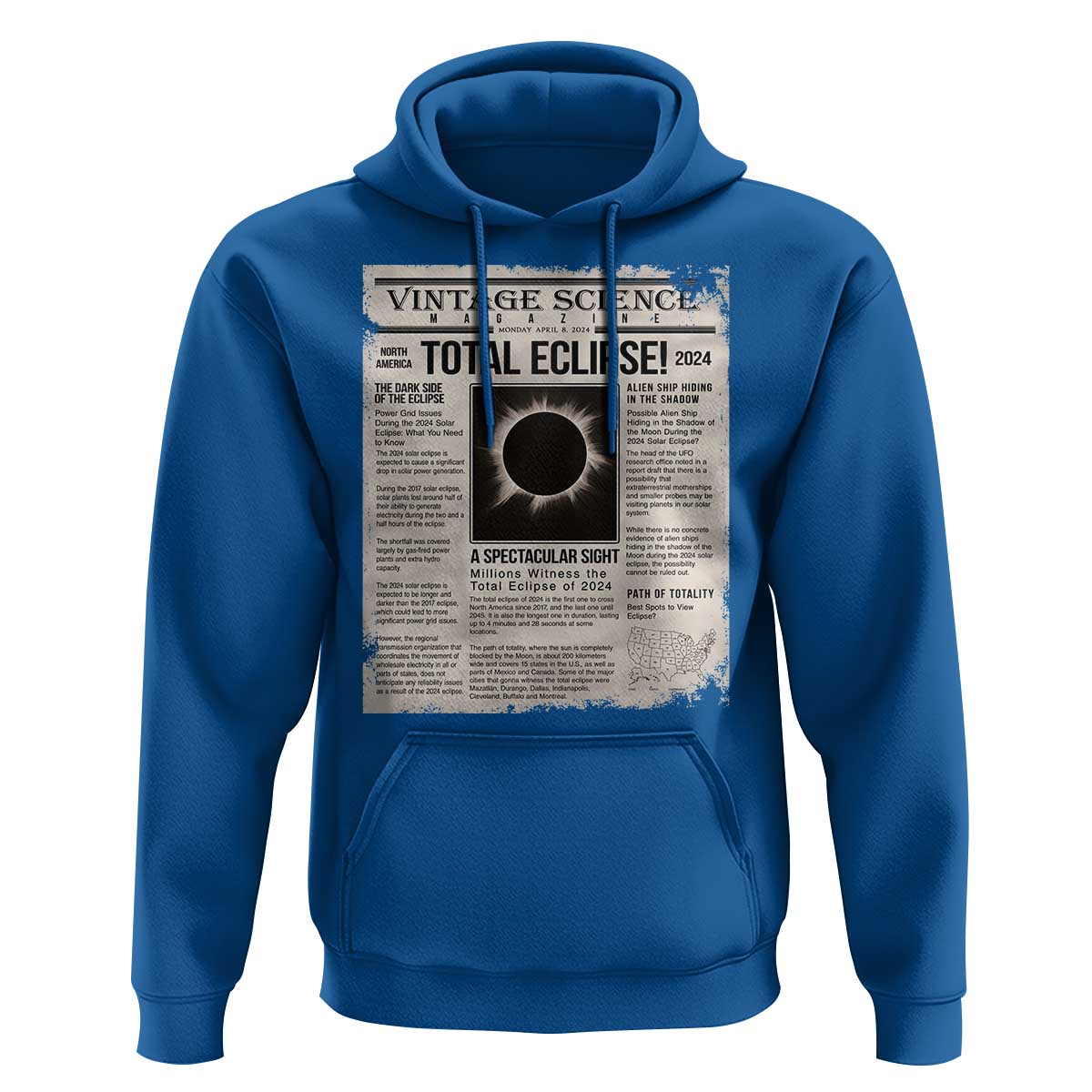 Retro Vintage Science Magazine Total Solar Eclipse 2024 Hoodie Historic Totality Astronomy Geek Memorabilia