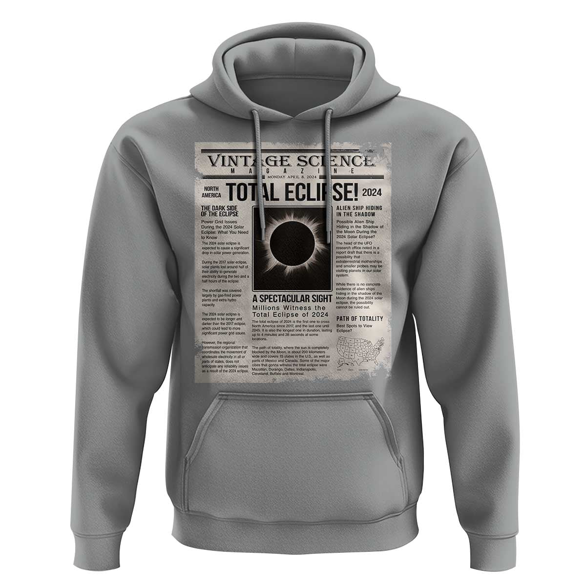 Retro Vintage Science Magazine Total Solar Eclipse 2024 Hoodie Historic Totality Astronomy Geek Memorabilia