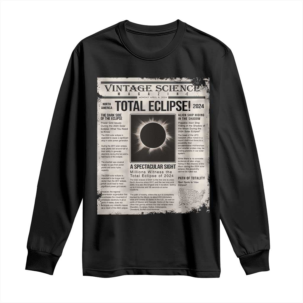 Retro Vintage Science Magazine Total Solar Eclipse 2024 Long Sleeve Shirt Historic Totality Astronomy Geek Memorabilia