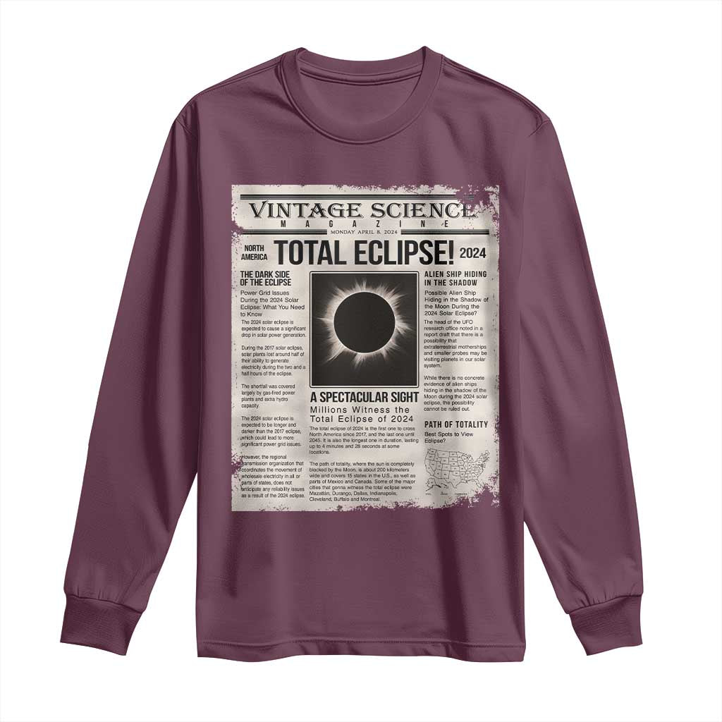 Retro Vintage Science Magazine Total Solar Eclipse 2024 Long Sleeve Shirt Historic Totality Astronomy Geek Memorabilia