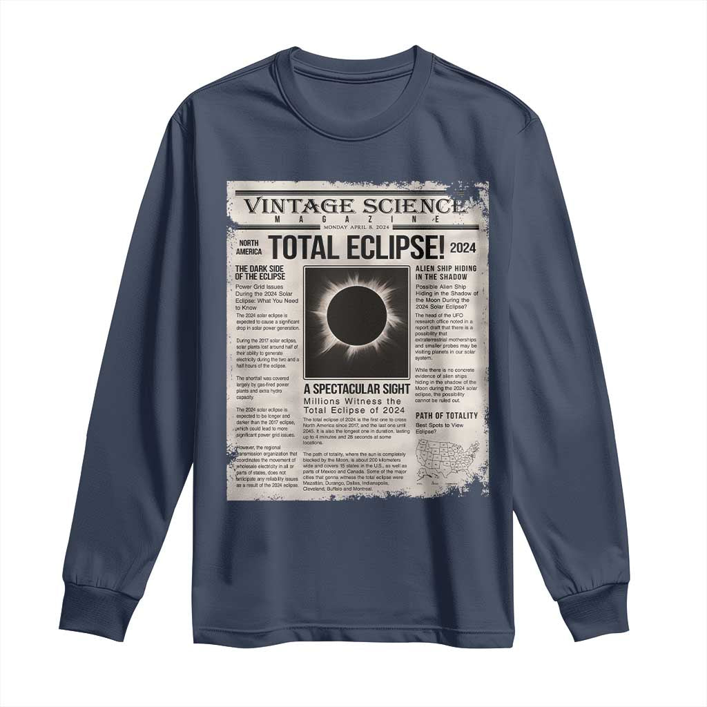 Retro Vintage Science Magazine Total Solar Eclipse 2024 Long Sleeve Shirt Historic Totality Astronomy Geek Memorabilia