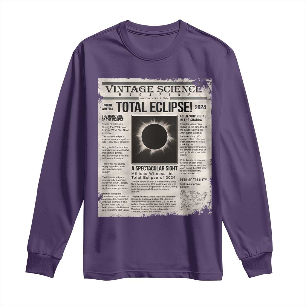 Retro Vintage Science Magazine Total Solar Eclipse 2024 Long Sleeve Shirt Historic Totality Astronomy Geek Memorabilia