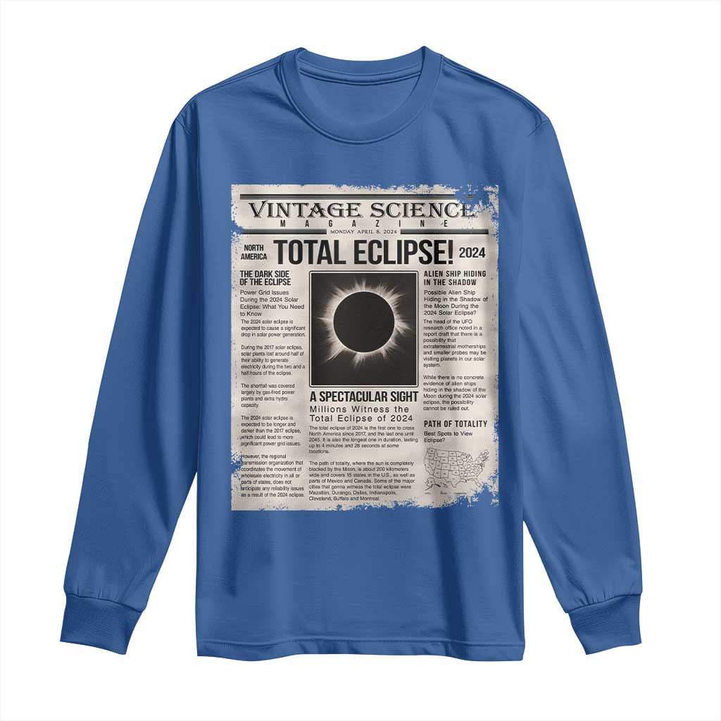 Retro Vintage Science Magazine Total Solar Eclipse 2024 Long Sleeve Shirt Historic Totality Astronomy Geek Memorabilia