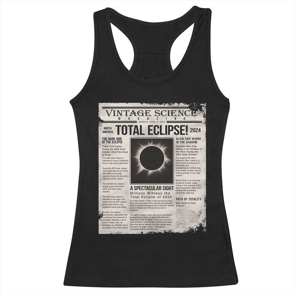 Retro Vintage Science Magazine Total Solar Eclipse 2024 Racerback Tank Top Historic Totality Astronomy Geek Memorabilia