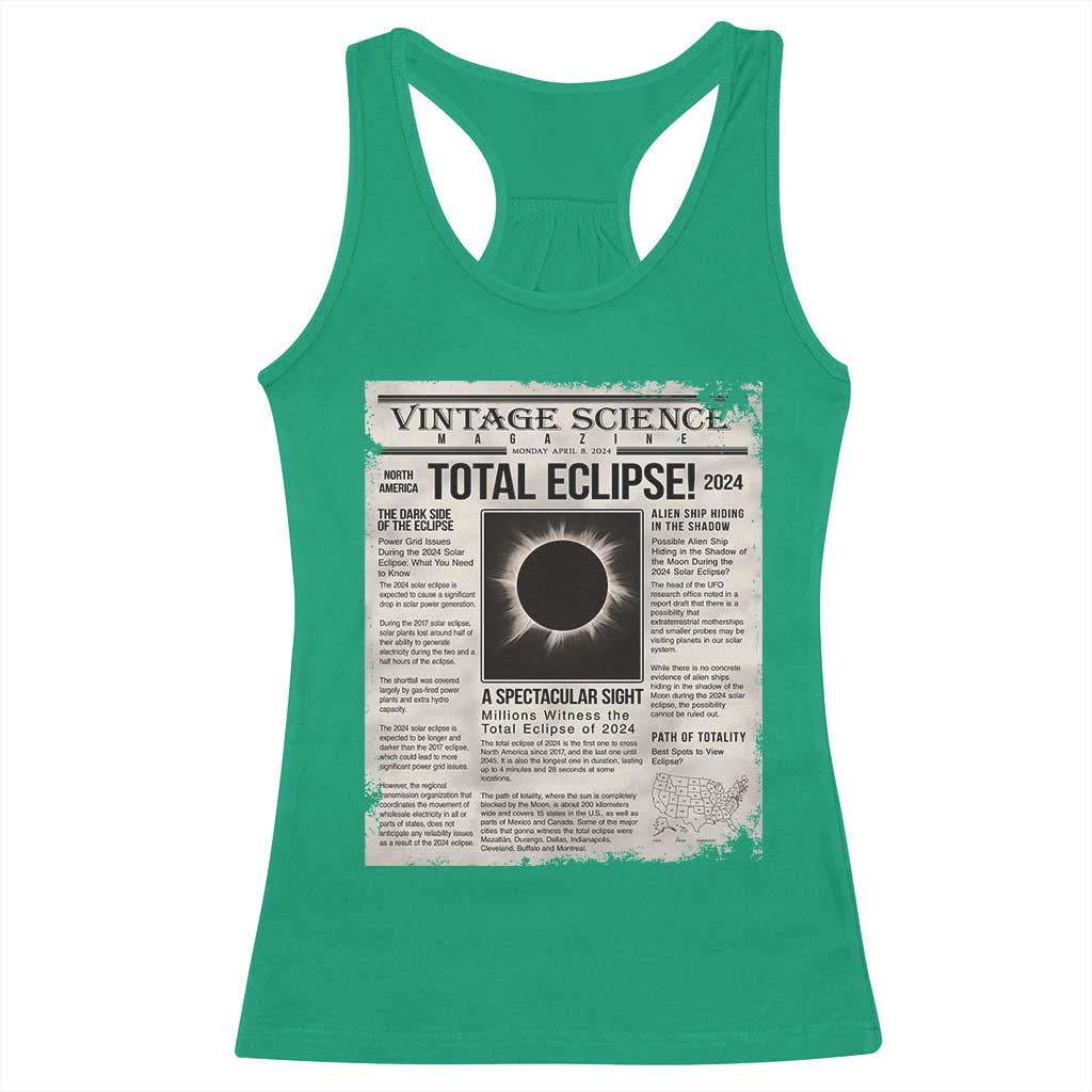 Retro Vintage Science Magazine Total Solar Eclipse 2024 Racerback Tank Top Historic Totality Astronomy Geek Memorabilia
