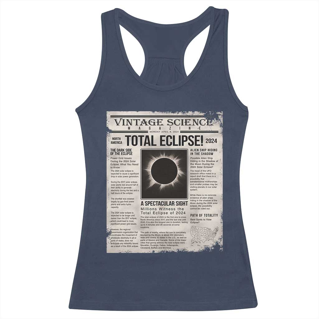 Retro Vintage Science Magazine Total Solar Eclipse 2024 Racerback Tank Top Historic Totality Astronomy Geek Memorabilia