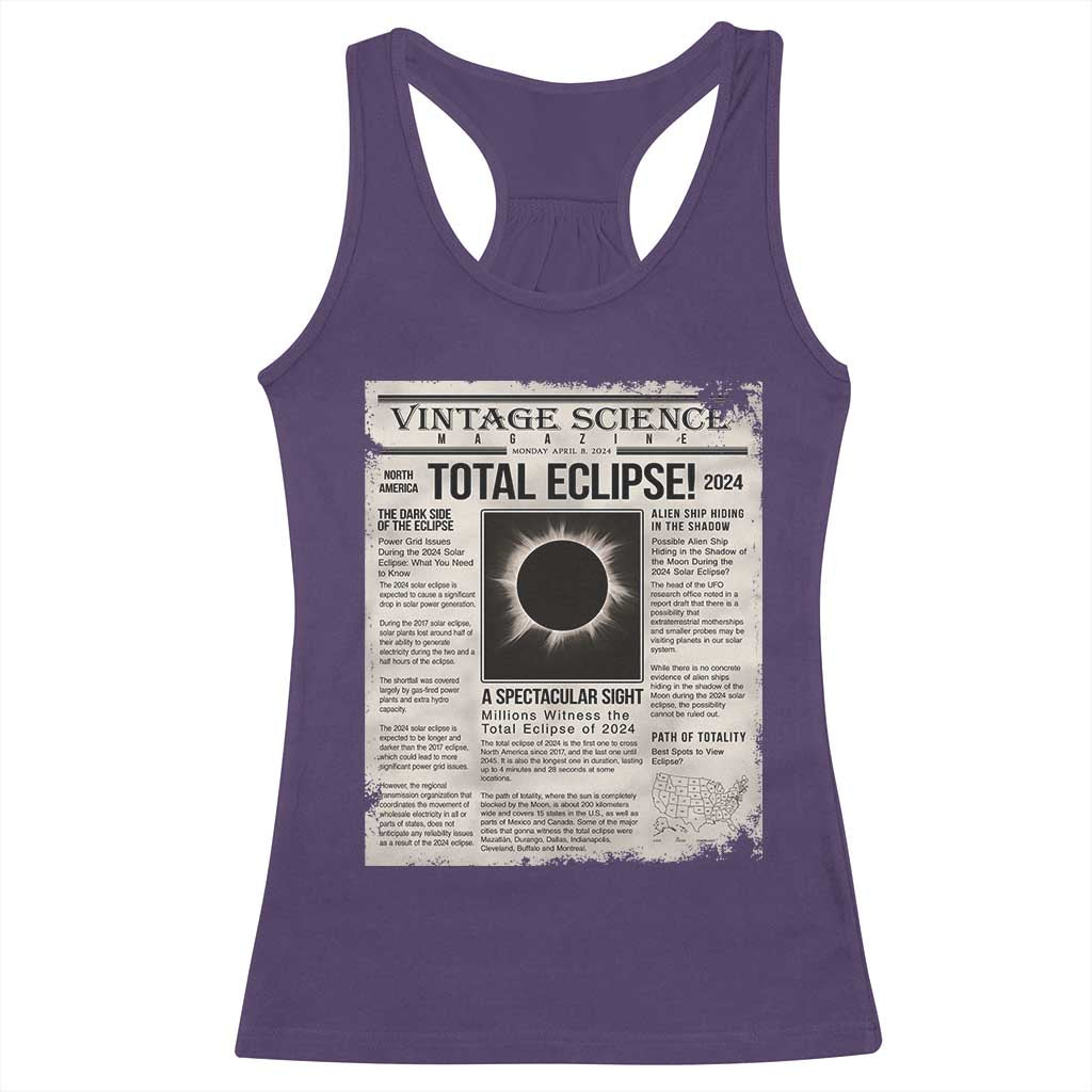 Retro Vintage Science Magazine Total Solar Eclipse 2024 Racerback Tank Top Historic Totality Astronomy Geek Memorabilia