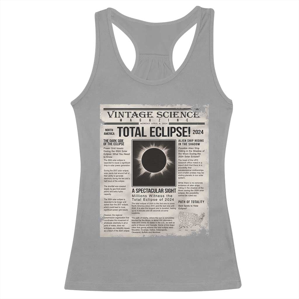 Retro Vintage Science Magazine Total Solar Eclipse 2024 Racerback Tank Top Historic Totality Astronomy Geek Memorabilia